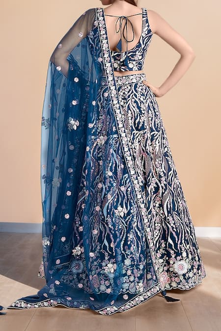 Samyukta Singhania Navy Blue Floral Vine Embroidered Lehenga Set 