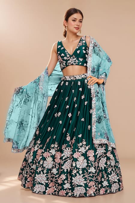 Samyukta Singhania Floral Embroidered Pleated Lehenga Set 