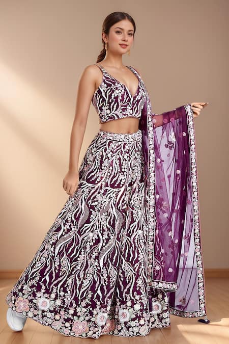 Samyukta Singhania Floral Vine Embroidered Lehenga Set 