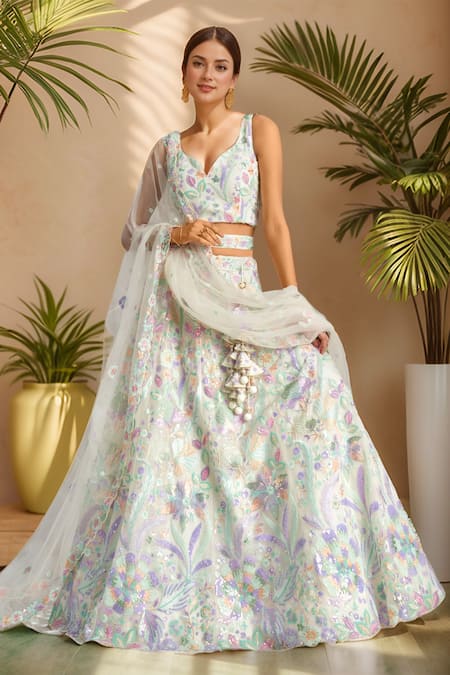Shop Samyukta Singhania Cream Net Sequins, Stones Sweetheart Neck Embellished Lehenga Set Online at Aza Fashions Shop_Samyukta Singhania_Cream Net Sequins, Stones Sweetheart Neck Embellished Lehenga Set _Online_at_Aza_Fashions