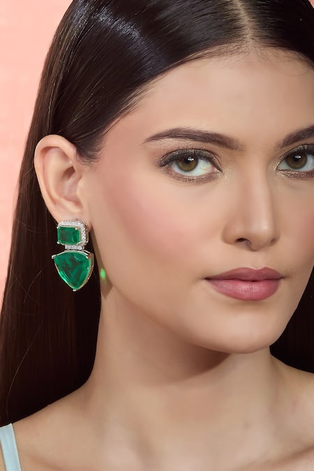Buy_Moh-Maya By Disha Khatri_Emerald Green Crystals, Stones Studded Dangler Earrings _Online_at_Aza_Fashions