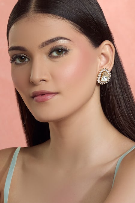 Buy Moh-Maya By Disha Khatri White Zari, Mirrors Moissanite Stone Zircon Stud Earrings Online at Aza Fashions Buy_Moh-Maya By Disha Khatri_White Zari, Mirrors Moissanite Stone Zircon Stud Earrings _Online_at_Aza_Fashions