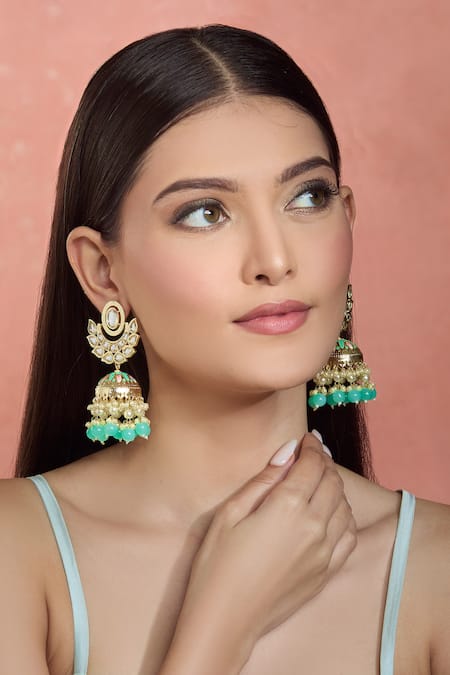 Moh-Maya by Disha Khatri Gold Plated Floral Moissanite Danglers 