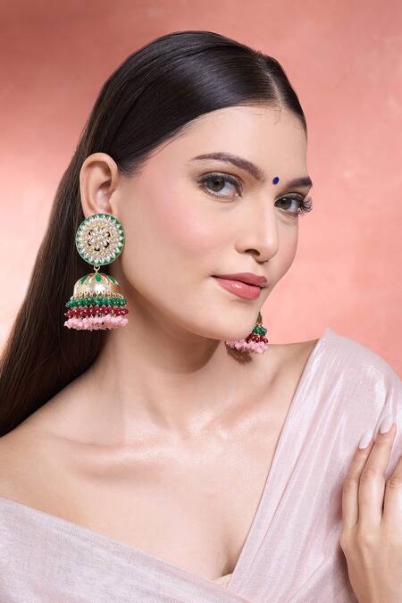 Buy Moh-Maya By Disha Khatri Multi Color Beads, Mirrors Gold Plated Multicolor Jhumkas Online at Aza Fashions Buy_Moh-Maya By Disha Khatri_Multi Color Beads, Mirrors Gold Plated Multicolor Jhumkas _Online_at_Aza_Fashions