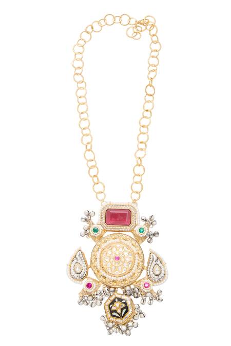 Shop Moh-Maya By Disha Khatri Multi Color Moissanite Stone Long Necklace at Aza Fashions Shop_Moh-Maya By Disha Khatri_Multi Color Moissanite Stone Long Necklace_at_Aza_Fashions