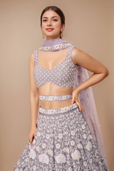 Samyukta Singhania Purple Polyester, Net Embroidery, Sequins Floral Sequence Lehenga Set Online at Aza Fashions Samyukta Singhania_Purple Polyester, Net Embroidery, Sequins Floral Sequence Lehenga Set_Online_at_Aza_Fashions