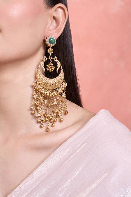 Moh-Maya By Disha Khatri_Gold Plated Floral Motif Chandbalis _at_Aza_Fashions