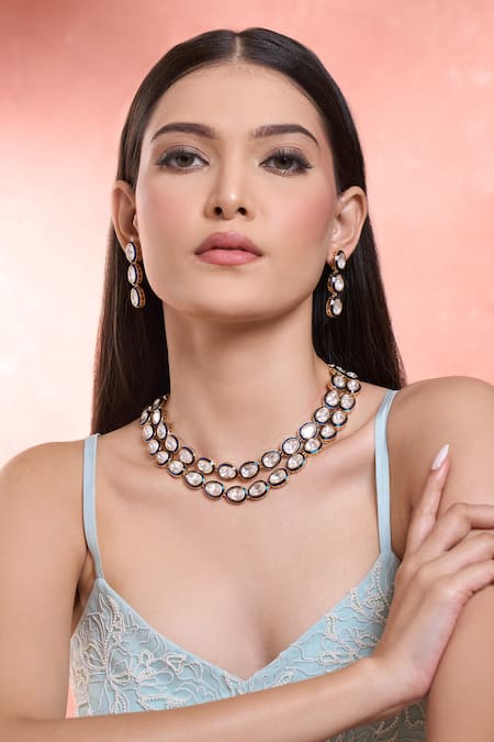 Moh-Maya By Disha Khatri Gold Plated Metallic Thread, Stones Kundan Moissanite Polki Necklace Set