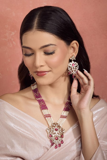 Moh-Maya by Disha Khatri Gold Plated Pearl & Ruby Necklace Set 