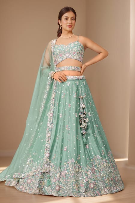 Samyukta Singhania Sea Green Floral Bloom Lehenga Set 