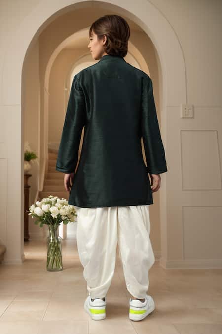 Petite Pomme Bottle Green Angarkha Kurta Set 
