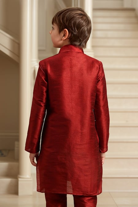 Petite Pomme Maroon Blossom Vine Embroidered Kurta Set