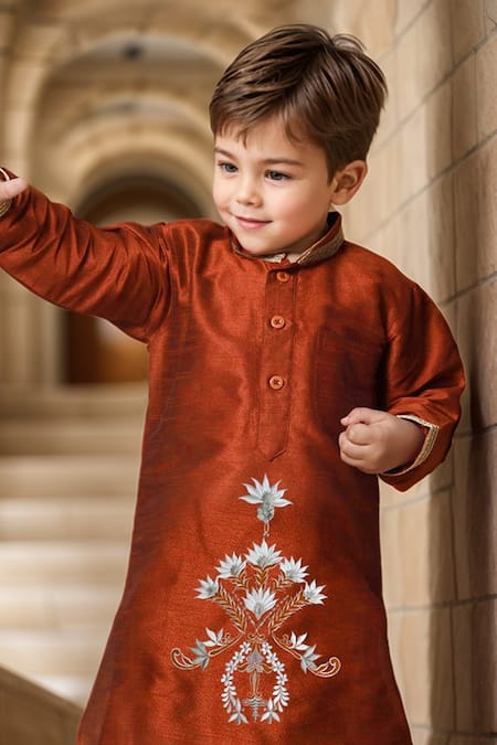 Arihant Rai Sinha_Orange Silk Embroidery Fleur Vine Kurta And Dhoti Set _Online_at_Aza_Fashions