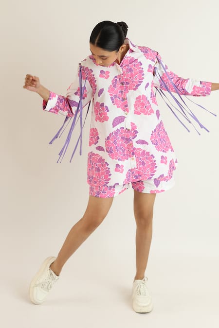 Buy_Studio Moda India_White Cotton Embroidery Collared Flower Print Designer Shirt _Online_at_Aza_Fashions
