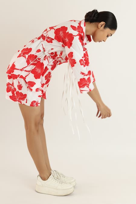 Studio Moda India_White Cotton Collared Garden Print Relaxed Fit Shirt _Online_at_Aza_Fashions