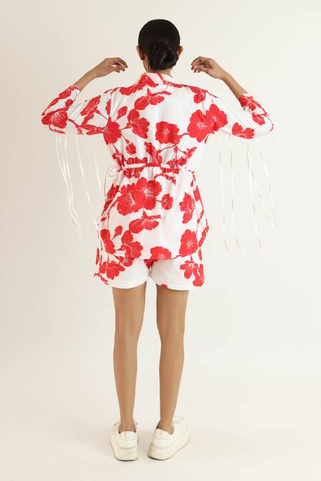 Shop_Studio Moda India_White Cotton Collared Garden Print Relaxed Fit Shirt _at_Aza_Fashions