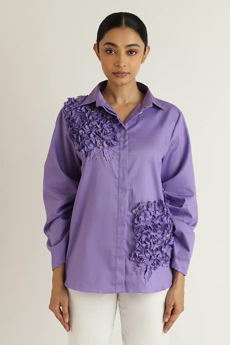 Studio Moda India Purple Hydrangea Applique Shirt 