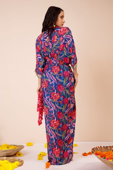 Label Niyami Rose Print Draped Maxi Dress 