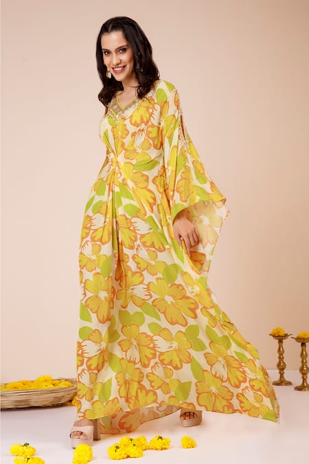 Label Niyami Sunflower Print Batwing Sleeve Kaftan 