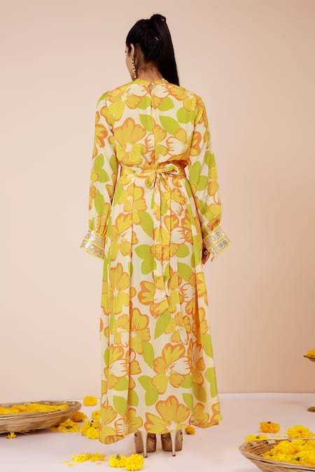 Label Niyami Sunflower Print Maxi Dress with Belt 