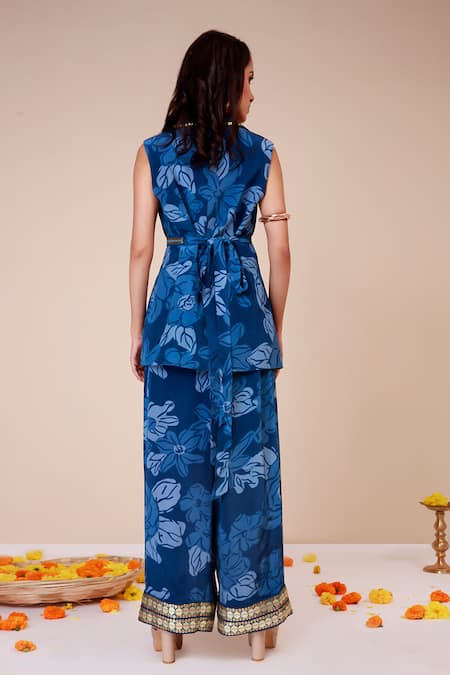 Label Niyami Blossom Print Lapel Blazer & Palazzo Set 