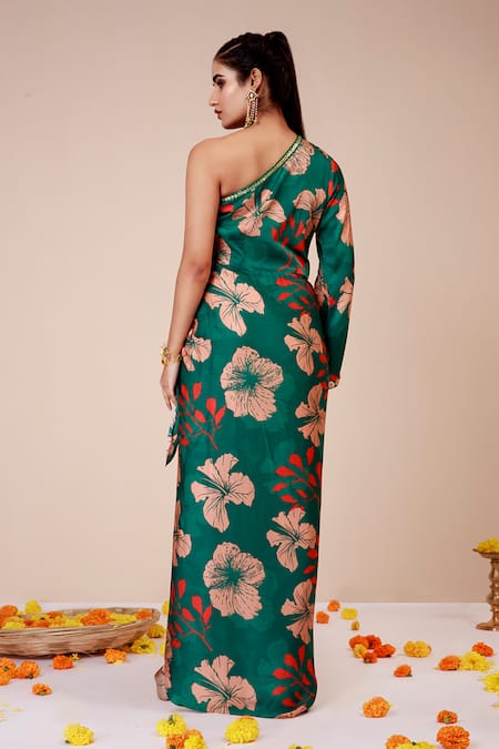 Label Niyami Hibiscus Print One Shoulder Draped Dress 