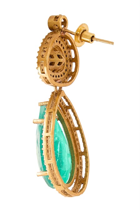 Nazaakat By Samara Singh_Green Zari, Diamonds Polki And American Necklace Set _Online_at_Aza_Fashions