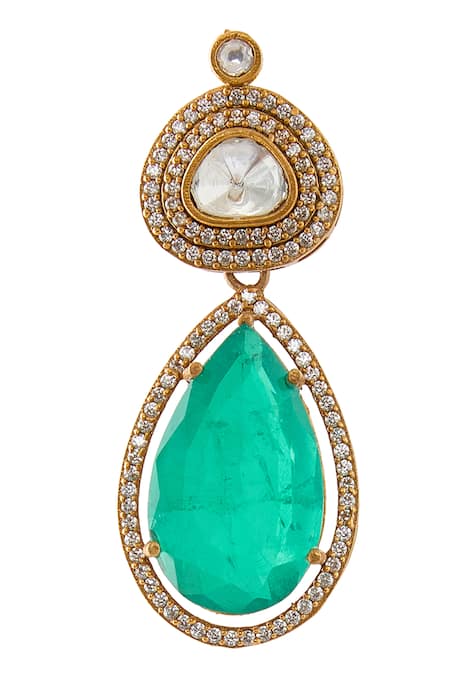 Buy_Nazaakat By Samara Singh_Green Zari, Diamonds Polki And American Necklace Set 