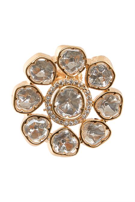 Nazaakat By Samara Singh Gold Plated Zari, Diamonds Floral Polki And American Necklace Set at Aza Fashions Nazaakat By Samara Singh_Gold Plated Zari, Diamonds Floral Polki And American Necklace Set _at_Aza_Fashions