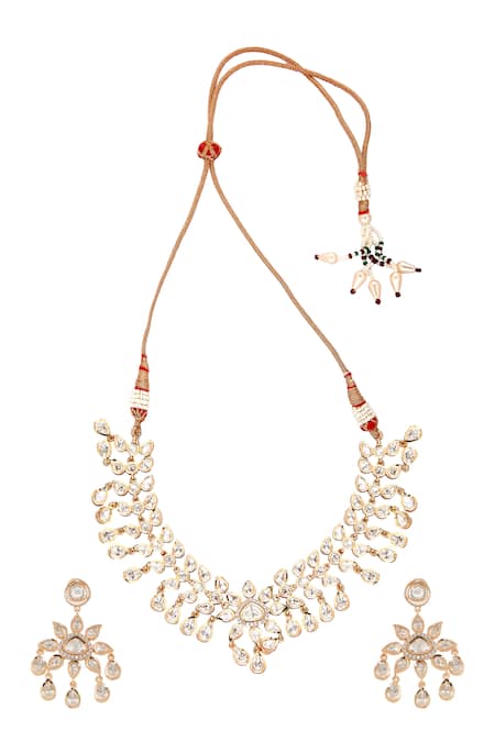 Shop Nazaakat By Samara Singh Gold Plated Zari, Stones Floral Polki Necklace Set at Aza Fashions Shop_Nazaakat By Samara Singh_Gold Plated Zari, Stones Floral Polki Necklace Set _at_Aza_Fashions