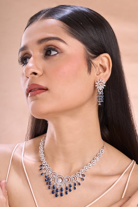 Nazaakat By Samara Singh Blue Imitation Diamonds American Necklace Set 