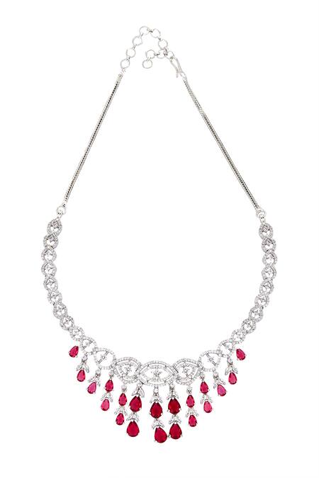 Nazaakat By Samara Singh_Red Imitation Diamonds American Necklace Set _Online_at_Aza_Fashions