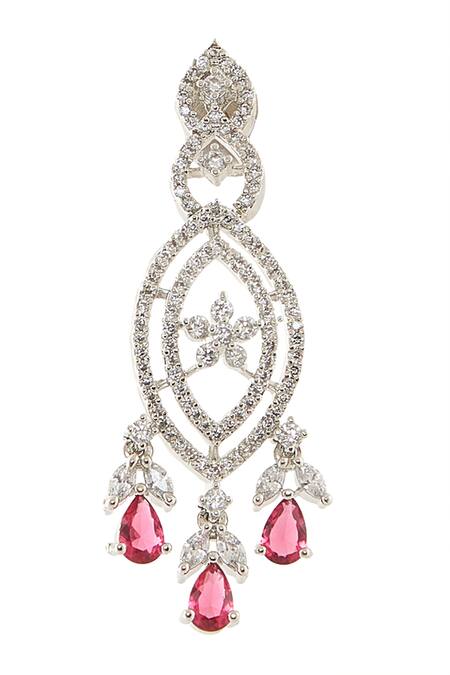 Shop_Nazaakat By Samara Singh_Red Imitation Diamonds American Necklace Set _Online_at_Aza_Fashions