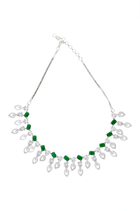 Nazaakat By Samara Singh Green Imitation Diamonds American Necklace Set Online at Aza Fashions Nazaakat By Samara Singh_Green Imitation Diamonds American Necklace Set _Online_at_Aza_Fashions