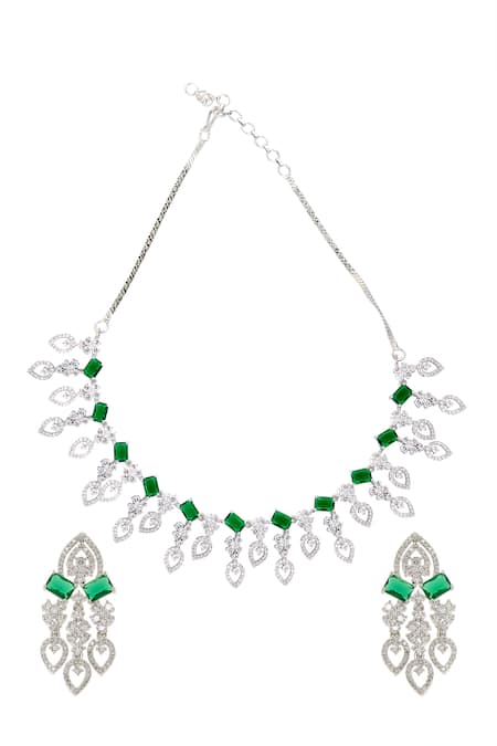 Shop Nazaakat By Samara Singh Green Imitation Diamonds American Necklace Set at Aza Fashions Shop_Nazaakat By Samara Singh_Green Imitation Diamonds American Necklace Set _at_Aza_Fashions