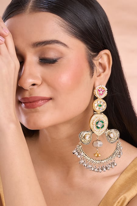 Buy_Nazaakat By Samara Singh_Multi Color Pearls, Stones Gold Plated Earrings _Online_at_Aza_Fashions