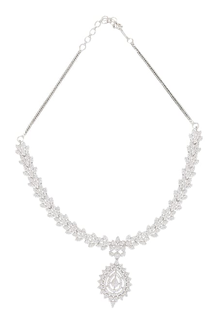 Buy Nazaakat By Samara Singh White Imitation Diamonds American Necklace Set Online at Aza Fashions Buy_Nazaakat By Samara Singh_White Imitation Diamonds American Necklace Set _Online_at_Aza_Fashions
