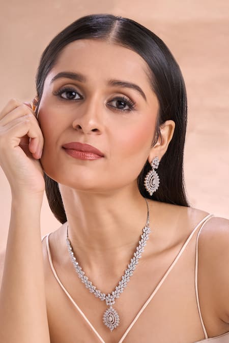 Buy Nazaakat By Samara Singh White Imitation Diamonds American Necklace Set Buy_Nazaakat By Samara Singh_White Imitation Diamonds American Necklace Set