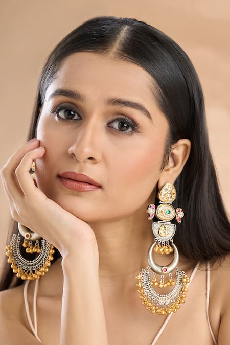 Buy_Nazaakat By Samara Singh_Multi Color Stones Gold Plated Danglers _Online_at_Aza_Fashions