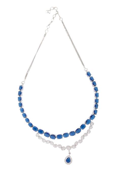 Nazaakat By Samara Singh Blue Imitation Diamonds Layered Necklace Set With Earrings Online at Aza Fashions Nazaakat By Samara Singh_Blue Imitation Diamonds Layered Necklace Set With Earrings _Online_at_Aza_Fashions