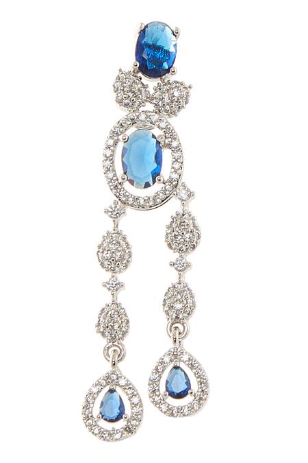 Nazaakat By Samara Singh Blue Imitation Diamonds Layered Necklace Set With Earrings at Aza Fashions Nazaakat By Samara Singh_Blue Imitation Diamonds Layered Necklace Set With Earrings _at_Aza_Fashions