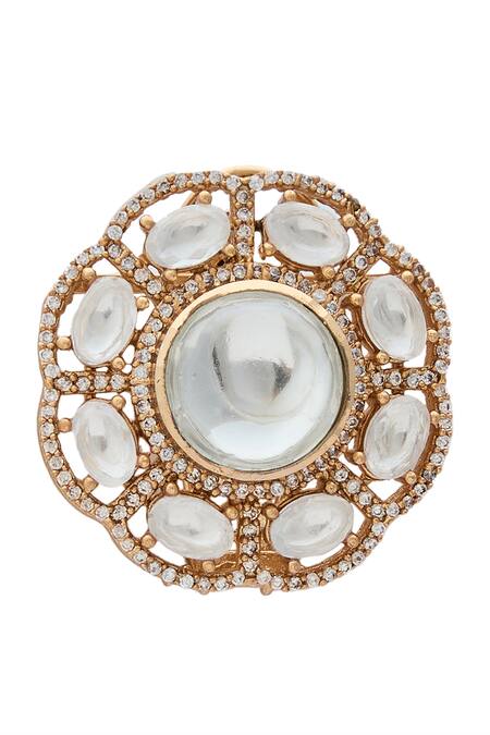 Shop Nazaakat By Samara Singh Gold Plated Piping Polki Floral Stud Earrings Online at Aza Fashions Shop_Nazaakat By Samara Singh_Gold Plated Piping Polki Floral Stud Earrings _Online_at_Aza_Fashions