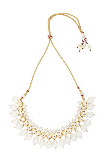 Nazaakat By Samara Singh White Zari, Pearls Polki Embellished Choker Necklace Set at Aza Fashions Nazaakat By Samara Singh_White Zari, Pearls Polki Embellished Choker Necklace Set _at_Aza_Fashions