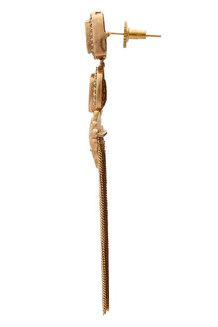 Nazaakat By Samara Singh Gold Plated Piping Polki Stone Tassel Chain Earrings Online at Aza Fashions Nazaakat By Samara Singh_Gold Plated Piping Polki Stone Tassel Chain Earrings _Online_at_Aza_Fashions