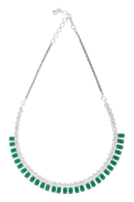 Nazaakat By Samara Singh_Green Stones, Diamonds Emerald And American Necklace Set _Online_at_Aza_Fashions