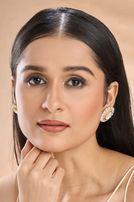 Shop Nazaakat By Samara Singh Gold Plated Polki Embellished Round Studs Online at Aza Fashions Shop_Nazaakat By Samara Singh_Gold Plated Polki Embellished Round Studs _Online_at_Aza_Fashions