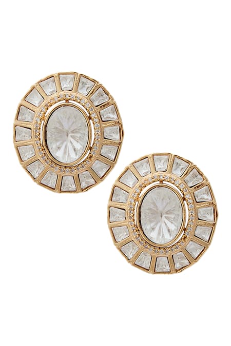 Shop Nazaakat By Samara Singh Gold Plated Polki Embellished Round Studs at Aza Fashions Shop_Nazaakat By Samara Singh_Gold Plated Polki Embellished Round Studs _at_Aza_Fashions