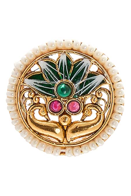 Shop_Nazaakat By Samara Singh_Green Metallic Thread, Pearls Meenakari Choker Necklace Set_Online_at_Aza_Fashions