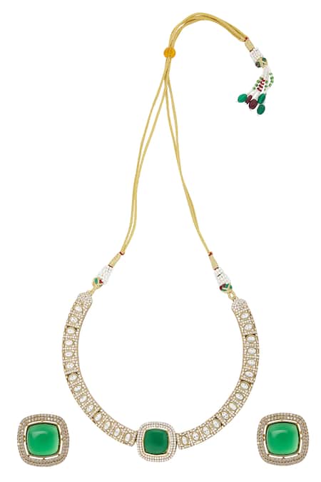 Nazaakat By Samara Singh Gold Plated Polki & American Diamond Set 