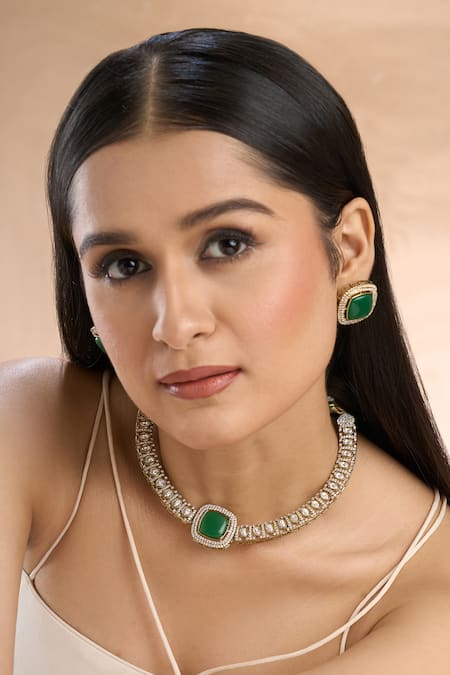 Nazaakat By Samara Singh Gold Plated Polki & American Diamond Set 